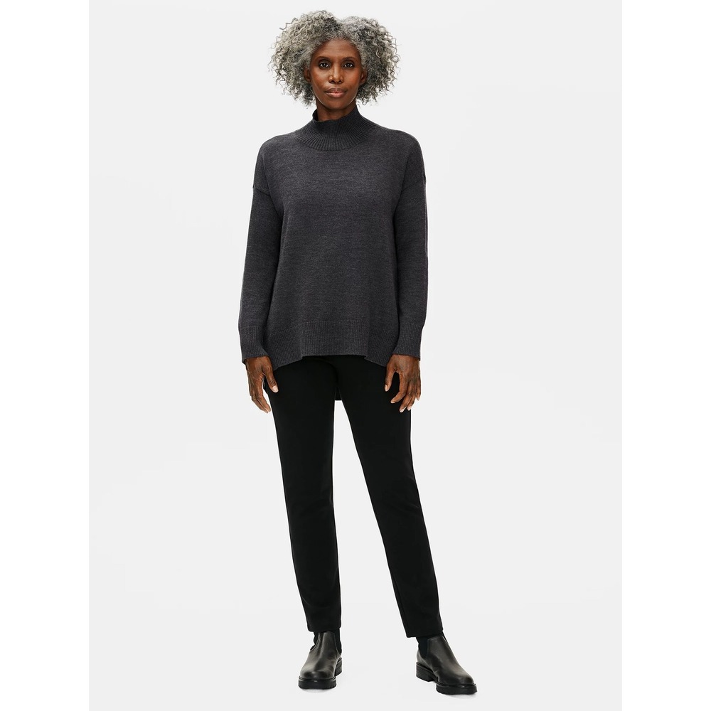 Eileen Fisher Extra Fine Merino Wool Mock Neck Sweater Charcoal Grey Size‎ Small